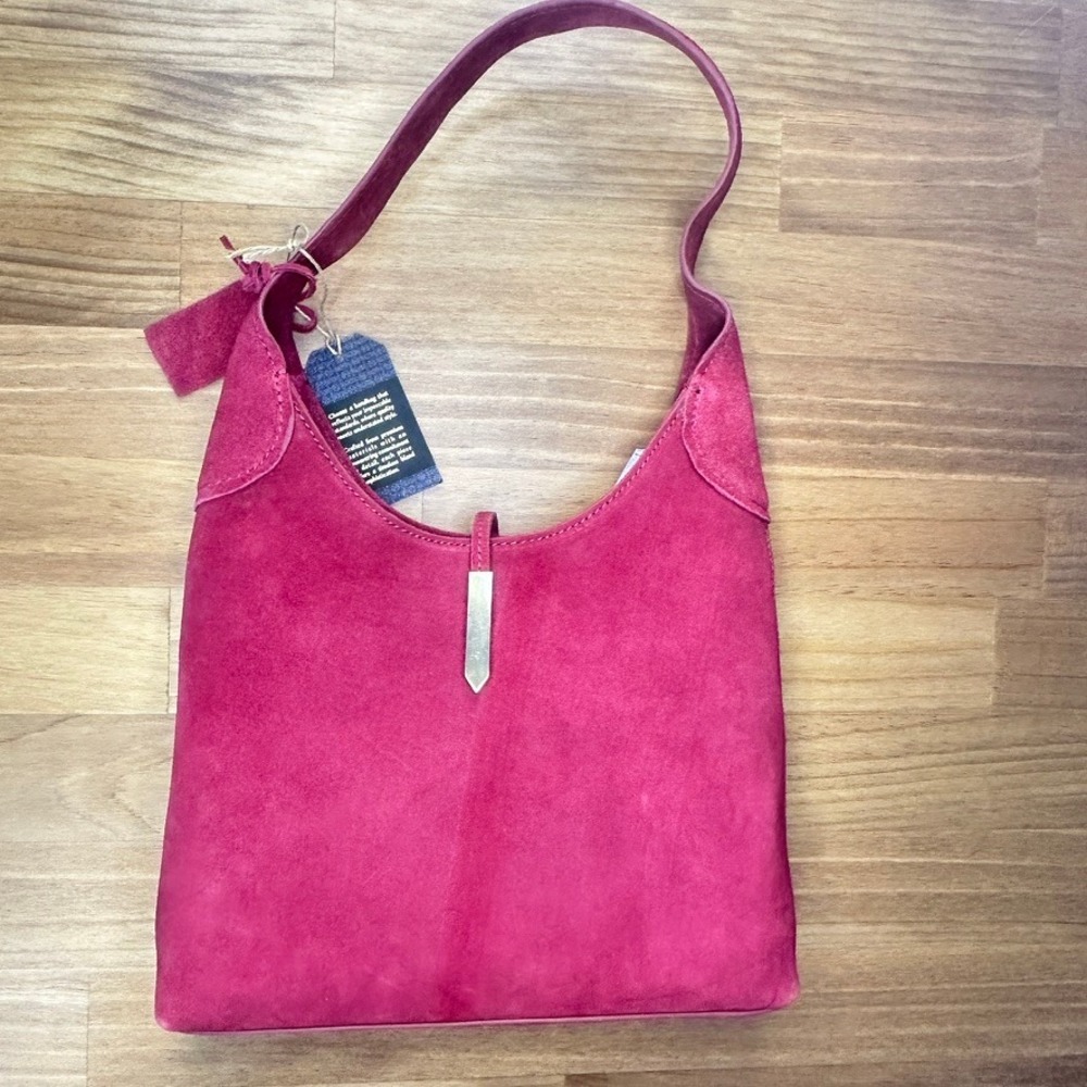 Red Genuine Suede Leather Hobo Shoulder Bag Gold Hardware NWT